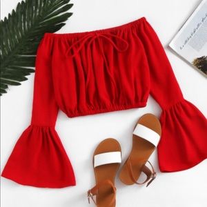 red off the shoulder top